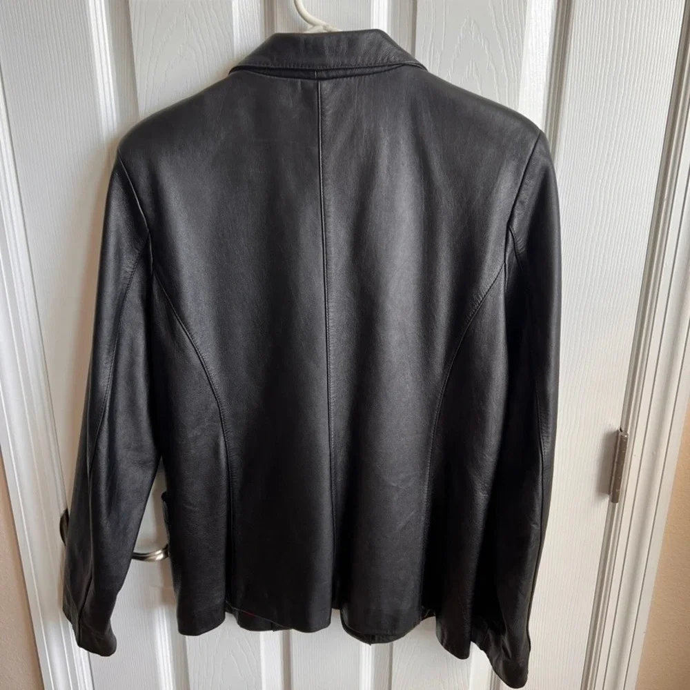 Whet‎ Blu Leather Blazer Jacket Womens Large Black Single Button Red Lining - Picture 7 of 11
